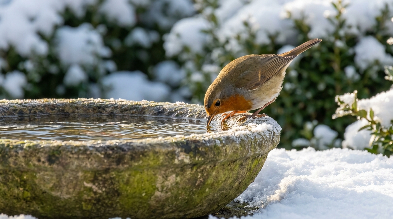entdecken sie eine einfache 30-sekunden-geste, die ihre wasserstelle im garten im winter vor dem einfrieren schützt und gartenvögel rettet.